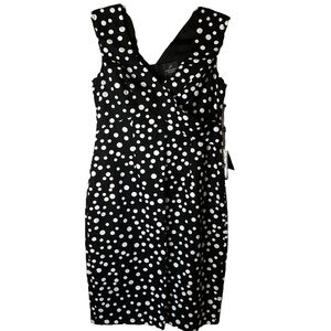 Adrianna Papell Polka Dot Sheath Dress #AP1D100660 NWT Size 4 Black White